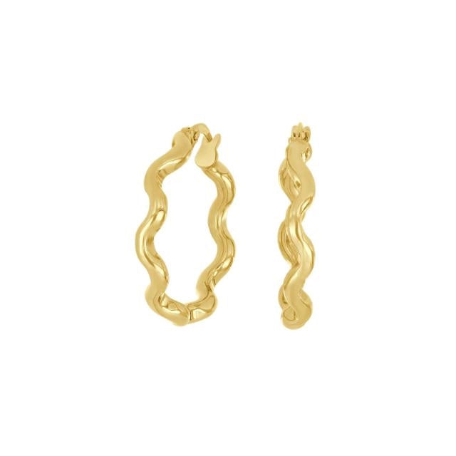Siersbøl creoler i 8 kt guld, bølget design, Ø24 mm